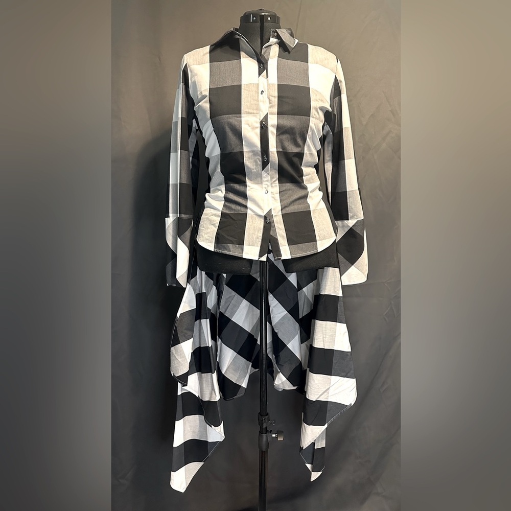 New York & Company 7th Avenue Design Studio High Low Button Up Shirt Blouse Sz L